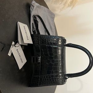 Extra Small Balenciaga hourglass black croc embossed